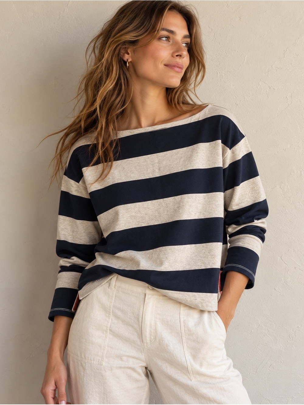 Banana Republic Breton Boat Neck Stripe Top Relaxed Boxy Coastal Preppy S